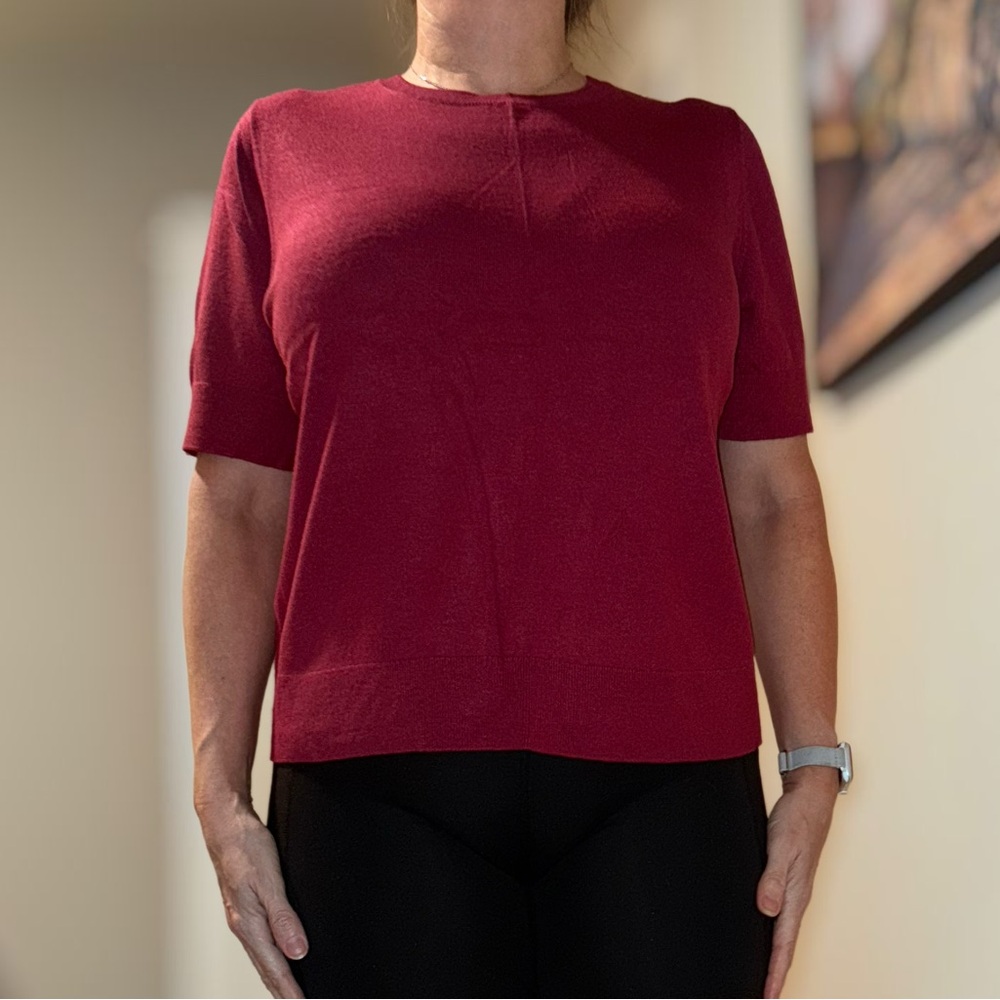 Ann Taylor Factory Deep Red Short Sleeve Sweater - Picture 1 of 11